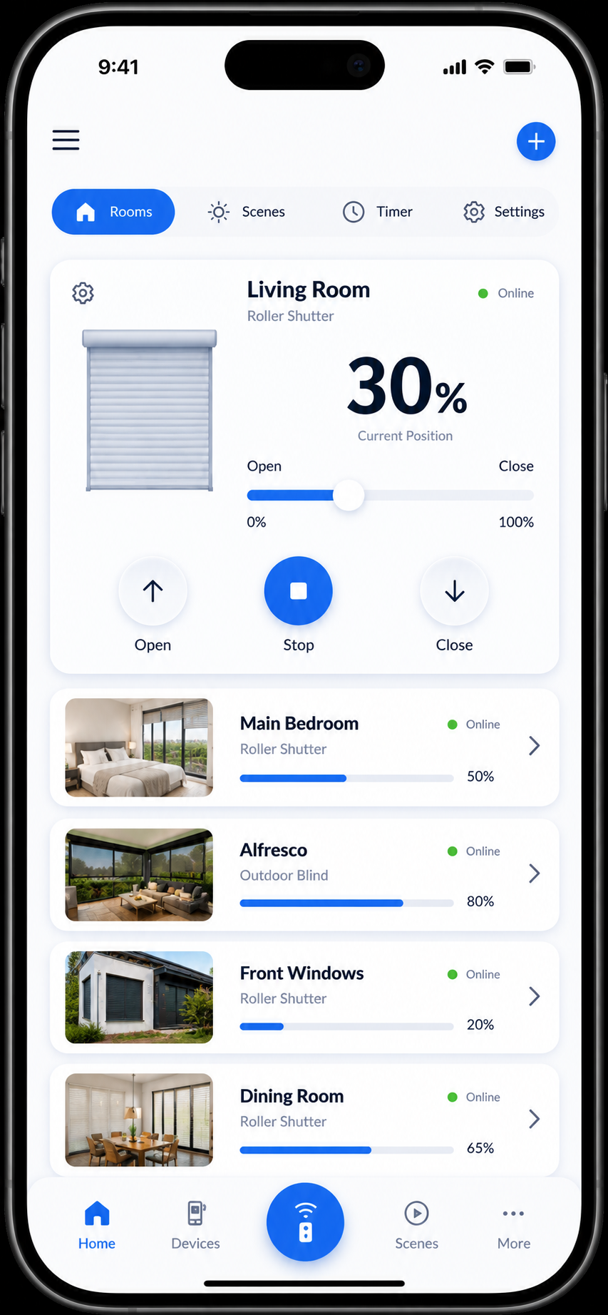 Smart shutter control app on iPhone